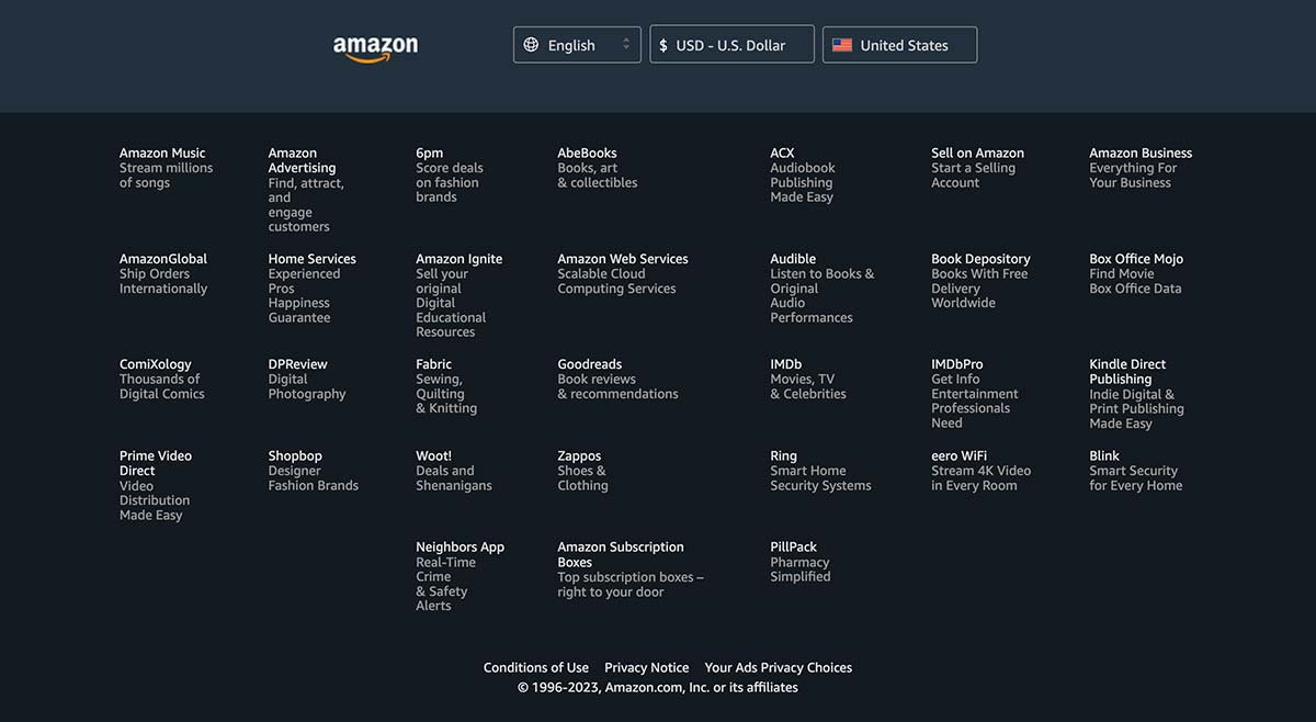 Amazon's footer